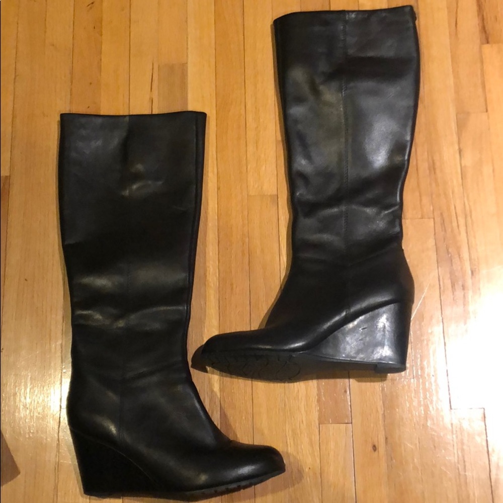 Black Leather Knee High EasySpirit Wedge Boots